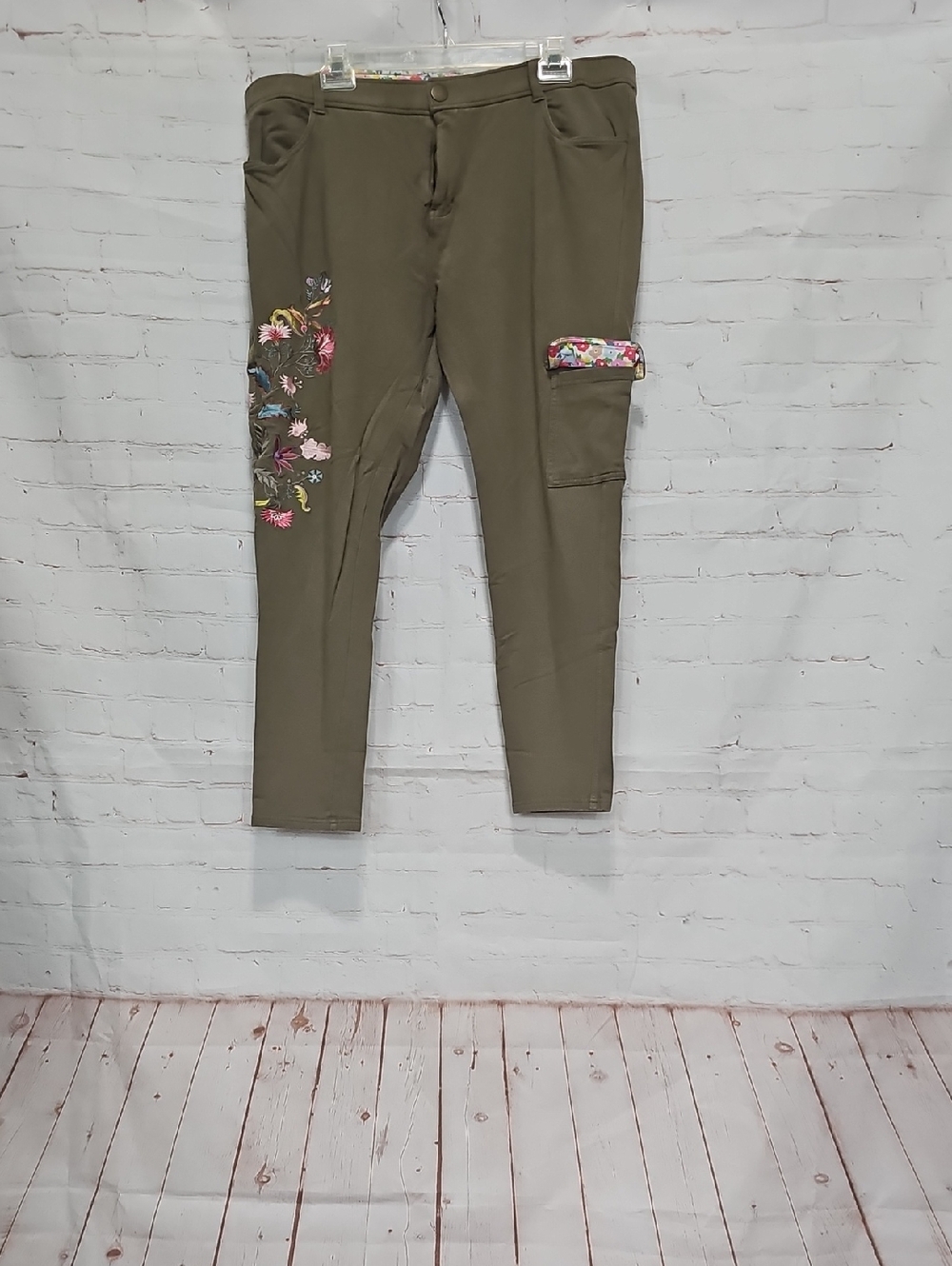 Matilda Jane Olive Green Floral Embroidered Cargo Jeggings